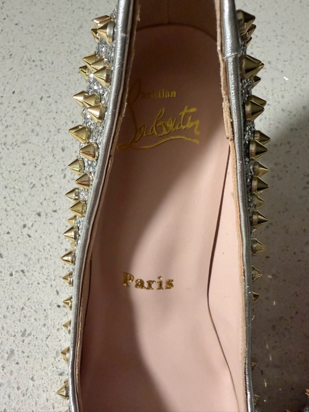 Christian Louboutin Silver & Gold Stud Pointed Heels - Picture 5 of 5